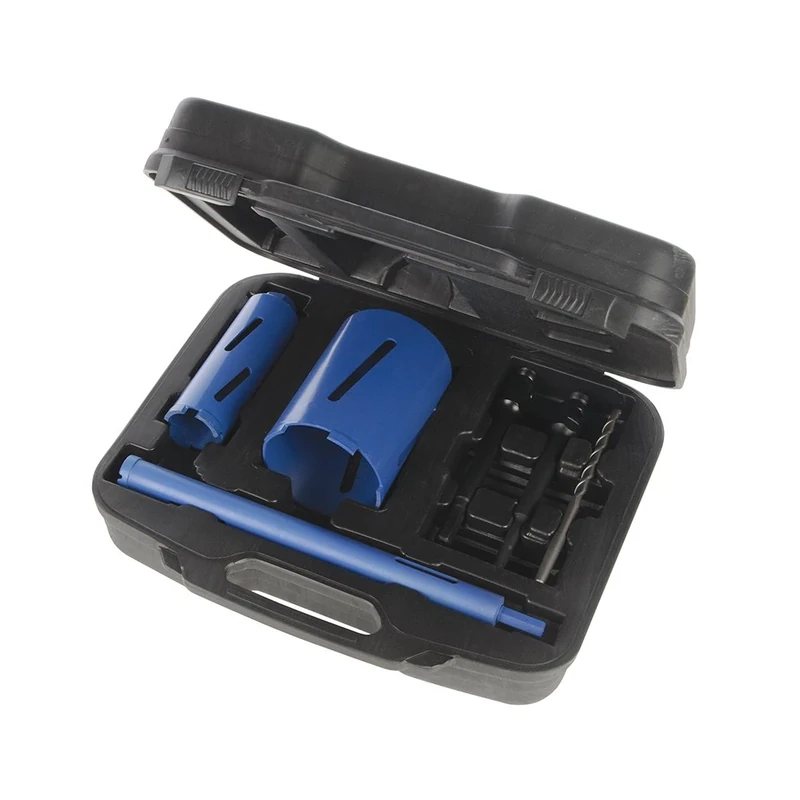 Silverline 868543 Diamond Core Drill Kit 3-Core 7pce 28, 52 and 107 mm , Blue