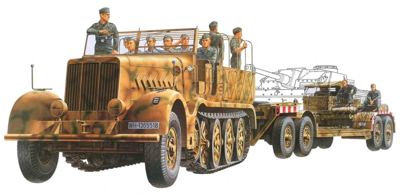 TAMIYA 300035246-1:35 WWII special operations vehicle 9 Famo with low-bed trailer