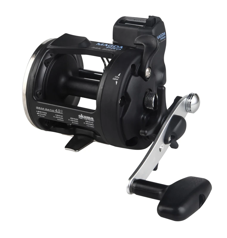 Okuma Magda Pro Line Counter Levelwind Trolling Reel, Small, Black/Silver, MA-30DX