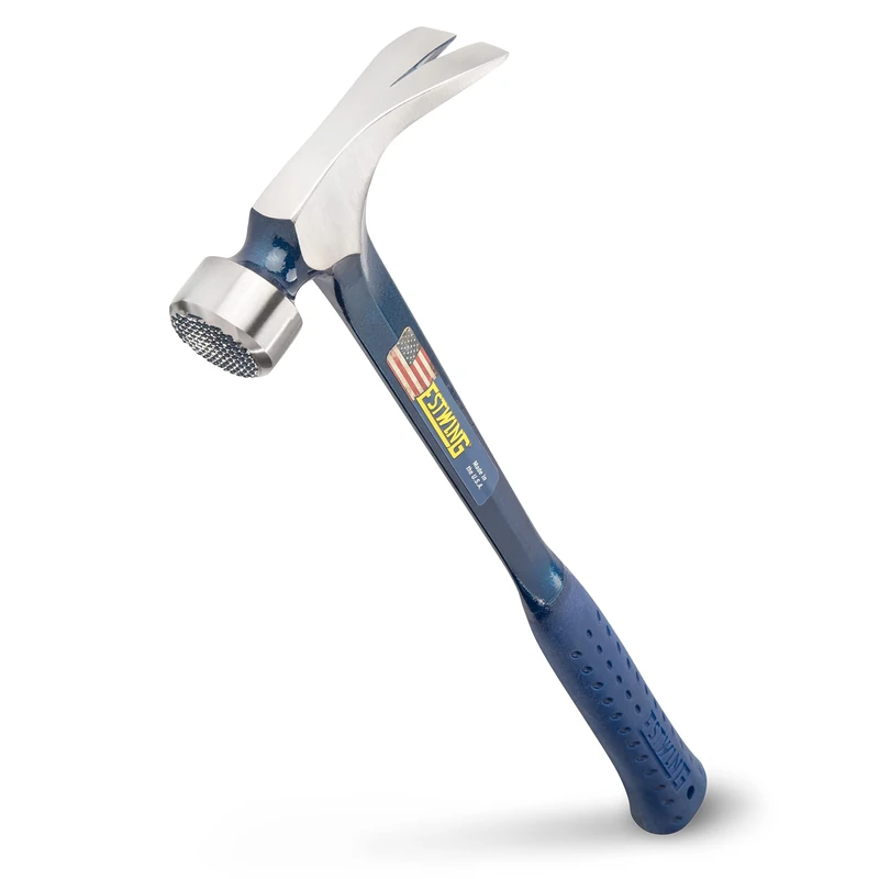 Estwing E3/25SM 25oz Large and Milled Faced Straight Claw Hammer with Blue Vinyl Grip, Silver