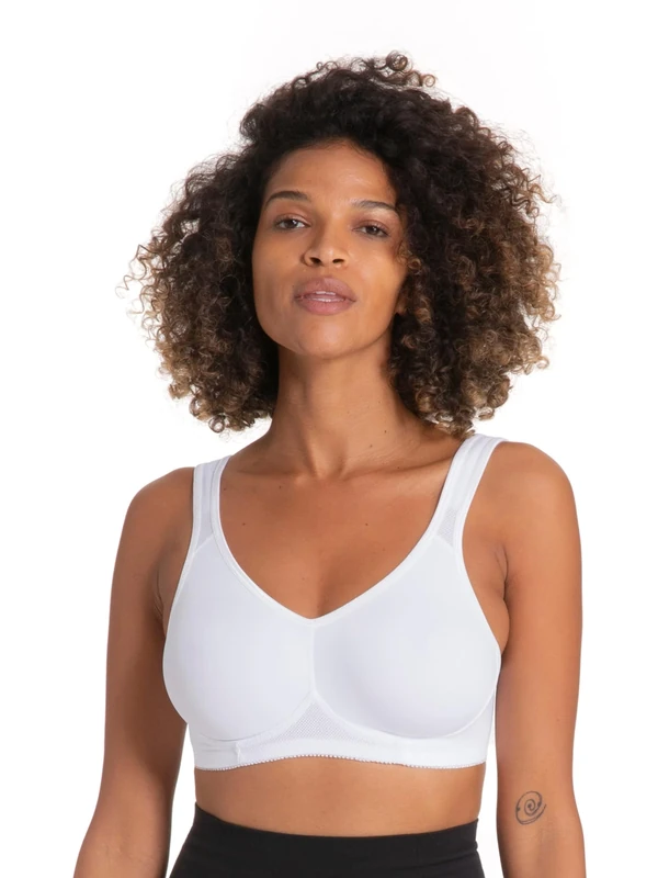 DORINA Women's Flex Non-Padded Sports Bra - Breathable Tactel Micro Fabric, Full Coverage Racerback Design for Low-Impact Workouts, White