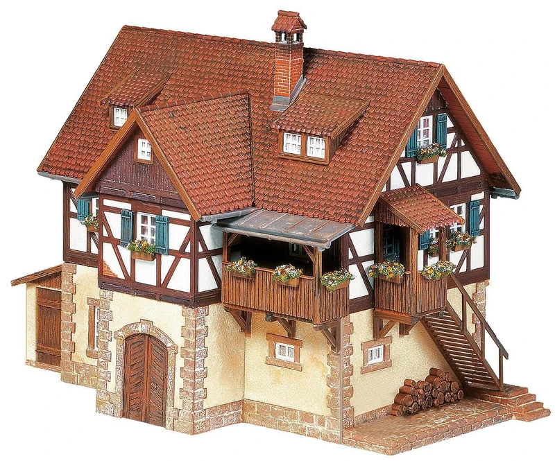 Faller Building Kit for Children - Rural Architectural Style with Brickwork Basement in HO-OO Scale, 238 Single Parts in 10 Colors, Ages 14-98 Years, 165 x 102 x 118 mm, Unisex Children