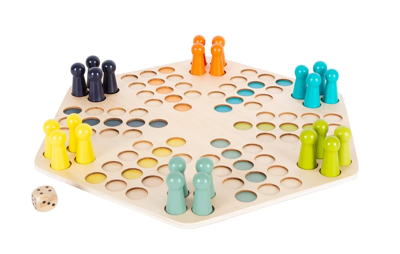 small foot 1800 Ludo for 6 players with large wooden board, board game for the whole family, 4 years and older