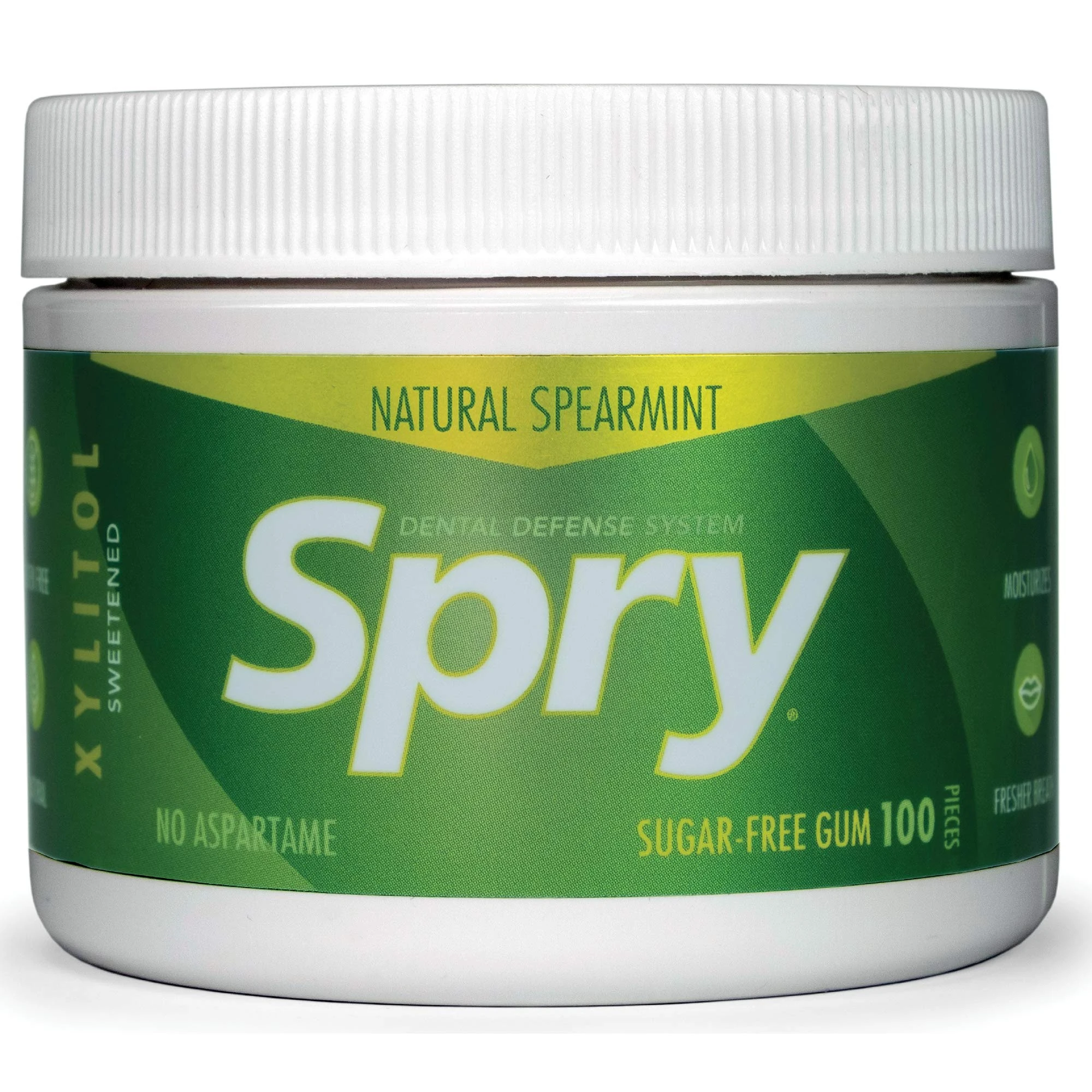 Spry Fresh Natural Xylitol Chewing Gum Dental Defense System - Aspartame-Free, Sugar-Free, Non-GMO, Gluten-Free (Spearmint, 100 Count - Pack of 1)