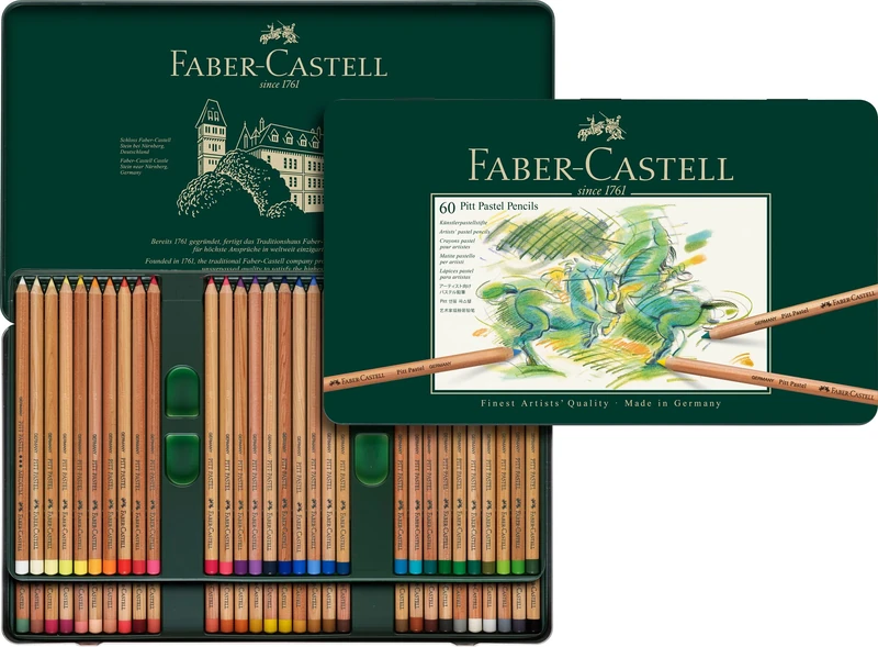 Faber-Castell Tin of 60 Pitt Pastel Artists Colouring Pencils, High Colour Ideal for Drawing, Sketching, Professional, Hobby Artist, Coloured Pencils Presented in Tin