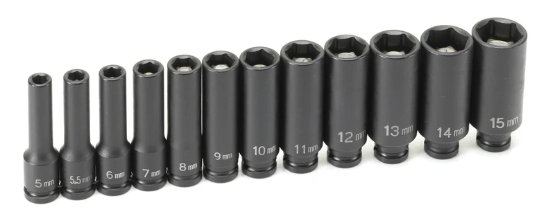Grey Pneumatic (9712MDG 1/4" Drive 12-Piece Deep Metric Magnetic Impact Socket Set