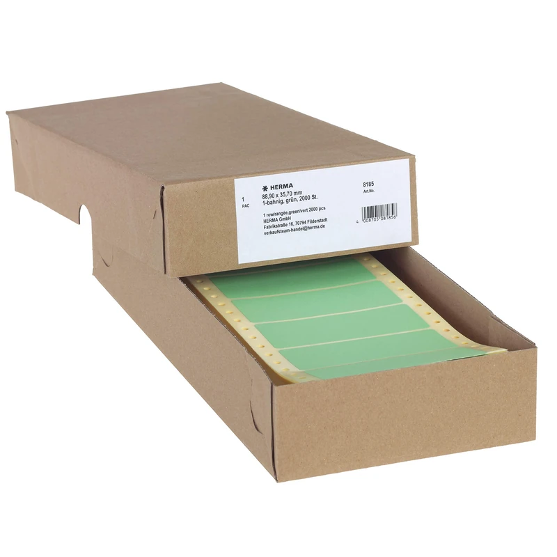 HERMA Continuous Computer Labels, 88.9 x 35.7 mm, Single-Track, 2000 Pieces, Self-Adhesive, Continuous Labels with Guide Hole Edge, Matte, Blank Paper Computer Labels, Green