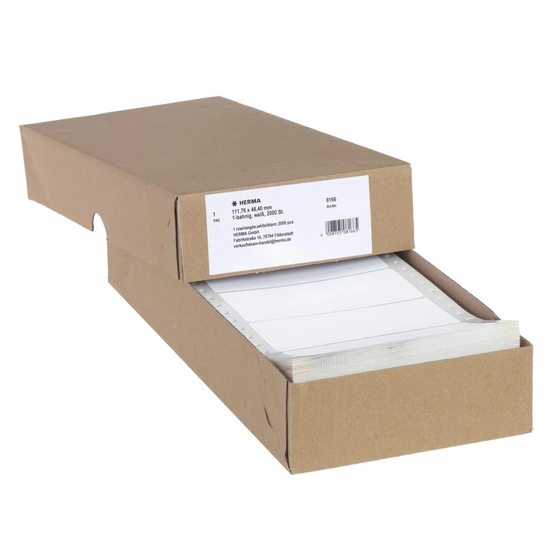 HERMA Continuous Computer Labels, 111.76 x 48.4 mm, Single-Track, 2000 Pieces, Self-Adhesive, Continuous Labels with Guide Hole Edge, Matte, Blank Paper Computer Labels, White