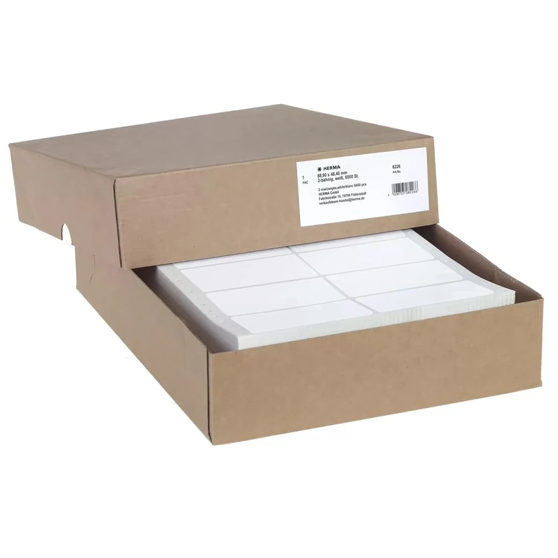 HERMA Continuous Computer Labels, 88.9 x 48.4 mm, Dual-Track, 6000 Pieces, Self-Adhesive, Continuous Labels with Guide Hole Edge, Matte, Blank Paper Computer Labels, White
