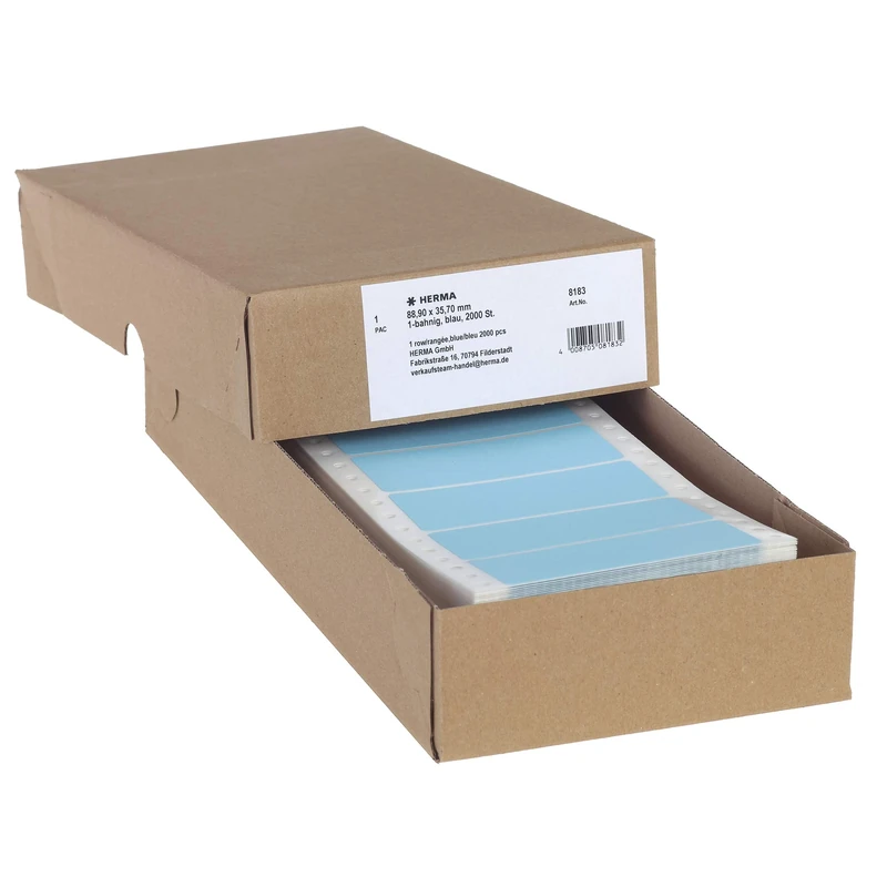 HERMA Continuous Computer Labels, 88.9 x 35.7 mm, Single-Track, 2000 Pieces, Self-Adhesive, Continuous Labels with Guide Hole Edge, Matte, Blank Paper Computer Labels, Blue