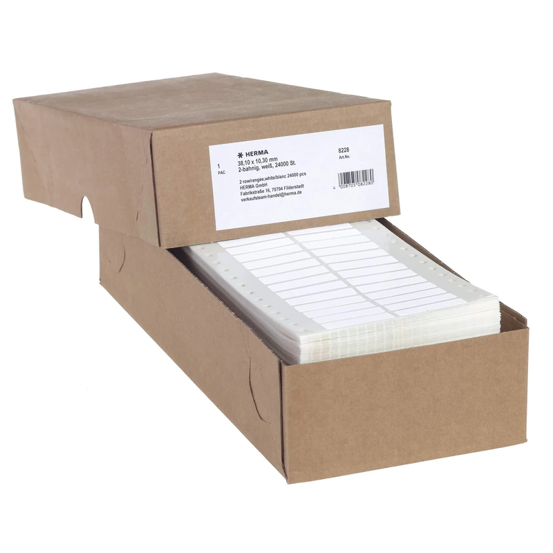 HERMA Continuous Computer Labels, 38.1 x 10.3 mm, Dual-Track, 24000 Pieces, Self-Adhesive, Continuous Labels with Guide Hole Edge, Matte, Blank Paper Computer Labels, White