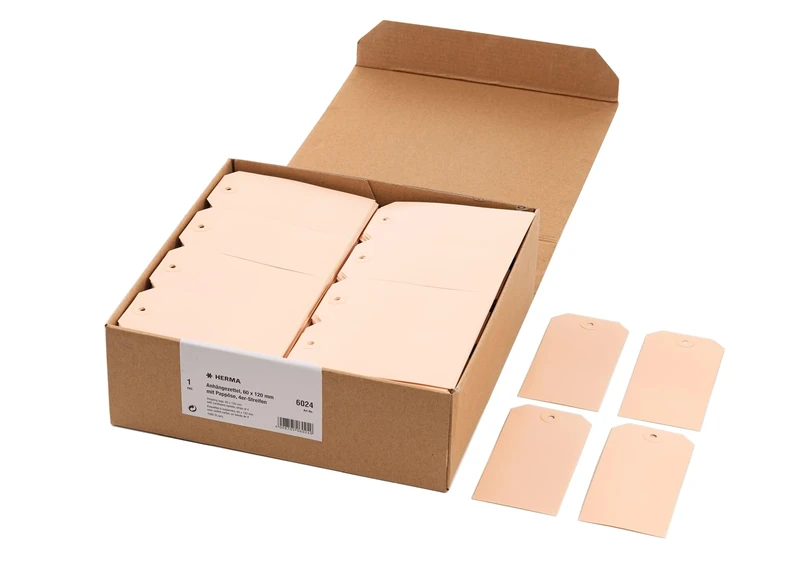 HERMA 6024 Large Tag Labels, Pack of 1000, 60 x 120 mm, Gift Tags for Labelling, Cardboard Hanging Labels, Blank Paper Tags, Labels with Eyelet, Brown