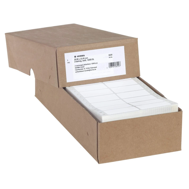 HERMA Continuous Computer Labels, 50.8 x 23.0 mm, Dual-Track, 12000 Pieces, Self-Adhesive, Continuous Labels with Guide Hole Edge, Matte, Blank Paper Computer Labels, White