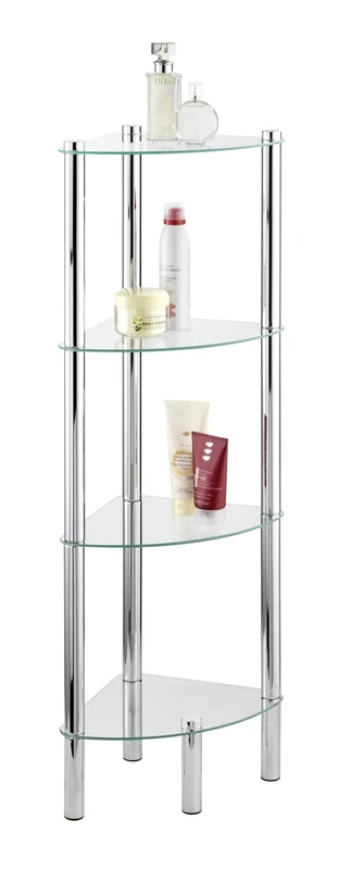 Wenko 15852100 Bathroom corner rack Yago 4 glass shelves, Metal Steel, 30 x 104 x 30 cm, Chrome - Image 1