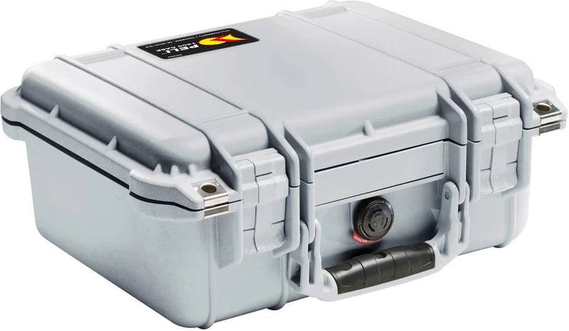 PELI 1400 Impact Resistant Protector Case, IP67 Watertight, 19L Capacity, Made in Germany, No Foam, Silver