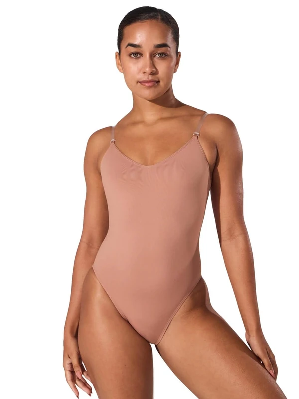 Capezio Women's Camisole Leotard With Clear Transition Straps, Suntan, X-Small - Image 1