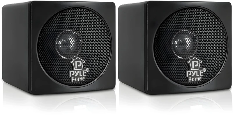 Pyle 7.6cm Mini Cube Bookshelf Speakers, 100W Compact Stereo Speakers for Home Audio, Desktop, and TV, Clear Full-Range Sound, Pair (Black)