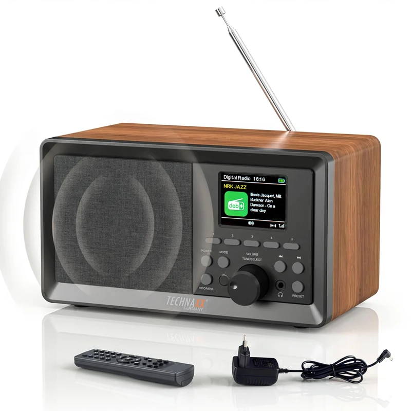 Technaxx DAB+ Radio Retro with Bluetooth & FM – Digital Radio with 5W Speaker, 2.4” TFT Colour Display, USB & AUX Input, Alarm Clock, Remote Control, Wooden Design - TX-364 - Image 1