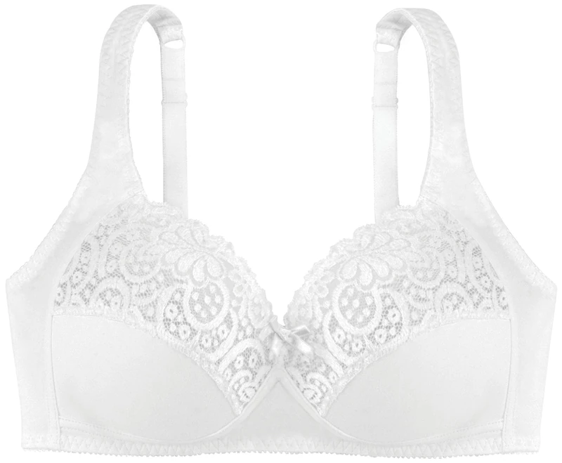Dorina Women's Georgina Cotton Wireless Bra - Full Coverage with Scalloped Lace Trim, Supportive Underbust, and Adjustable Straps, White