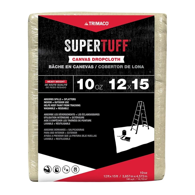 Trimaco 51123 Drop Cloth, T, 12 W X 15 Ft L, Tan, 10 Oz Canvas, 12' X 15'