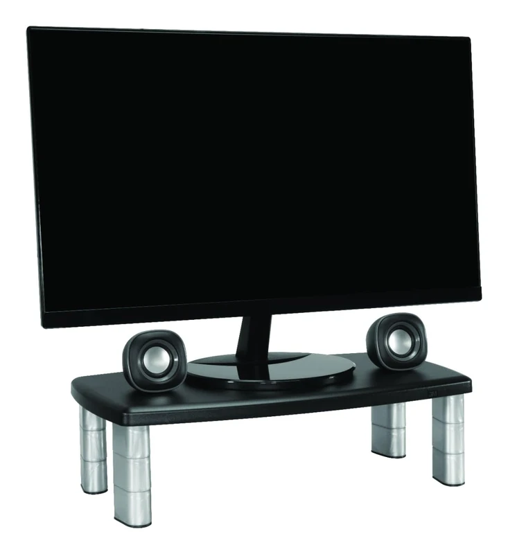 3M Office Adjustable Monitor Stand, 50.8 x 30.48 x 14.9 cm - Black/Silver