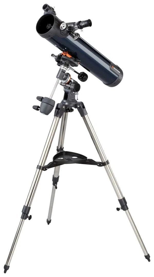 Celestron 31035 AstroMaster 76EQ Newtonian Reflector Telescope - includes Two Eyepieces, Height-adjustable Tripod and Deluxe Accessory Tray, Dark Blue