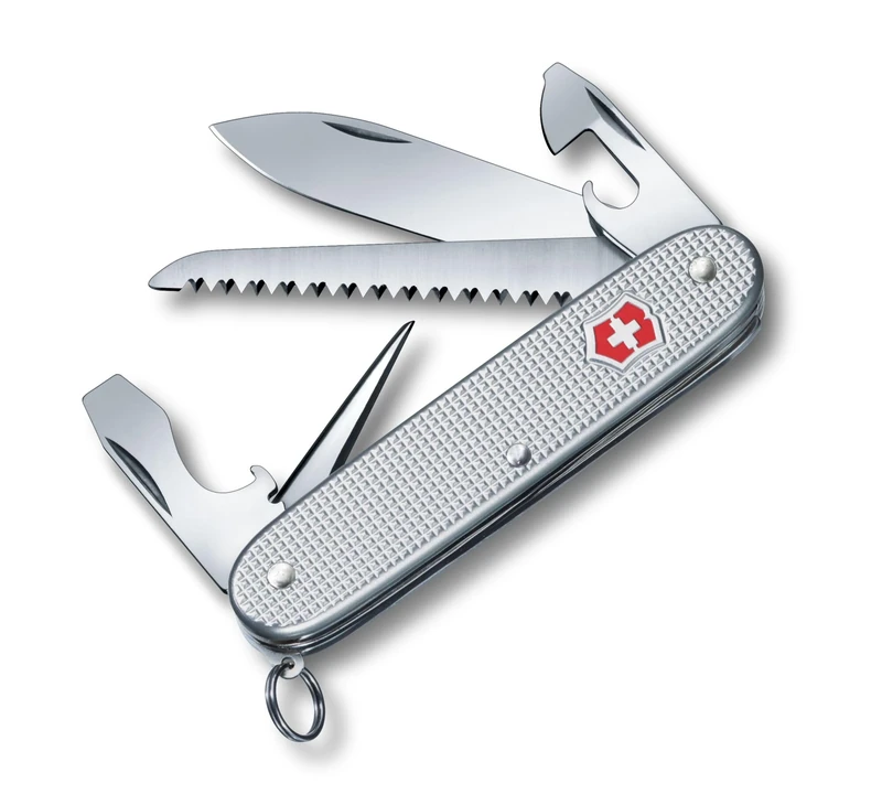 Victorinox Farmer Alox Swiss Army Knife, Multi Tool, 9 Functions, Wood Saw, Silver, Medium/60 mm