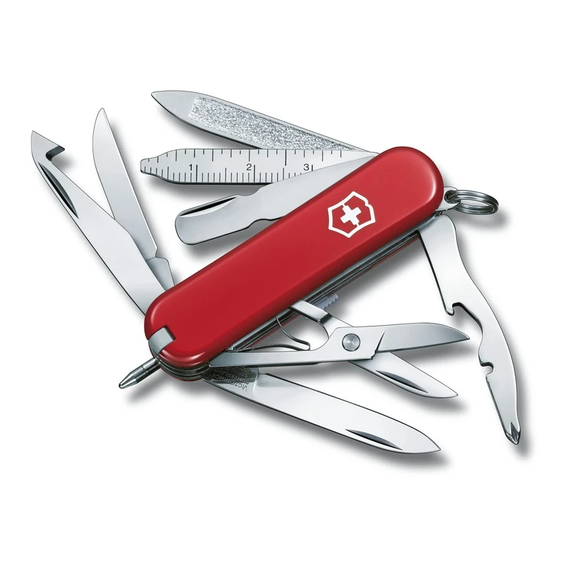 Victorinox Swiss Pocket Knife Mini Champ, Small, 18 Functions, Swiss Made, Multi Tool with Paper Knife, Bottle Opener, Crimper, Red