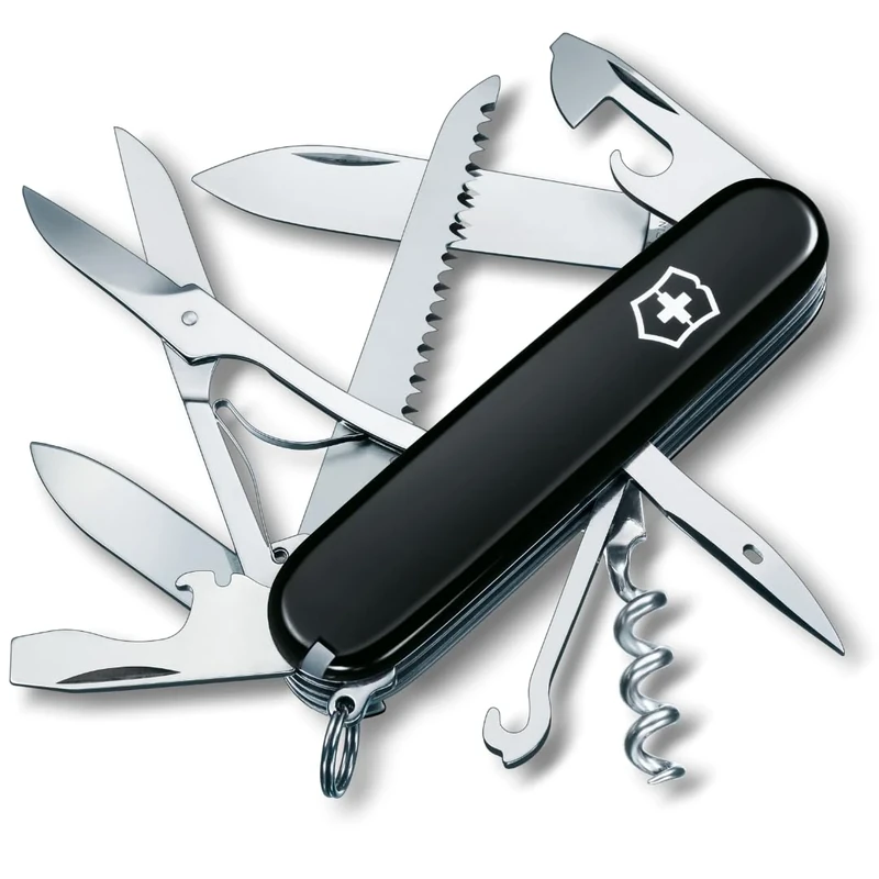 Victorinox Huntsman Swiss Army Knife, Medium, Multi Tool, Camping Knife, 15 Functions, Large Blade, Bottle Opener, Black