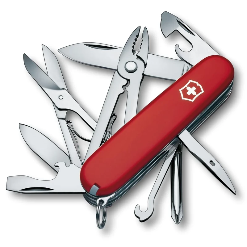 Victorinox Deluxe Tinker Swiss Army Knife, Medium, Multi Tool, 17 Functions, Screwdriver, Scissors, Red