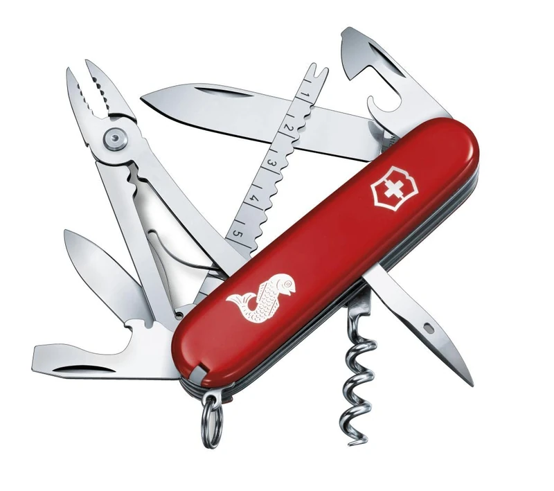 Victorinox Angler Swiss Army Pocket Knife, Medium, Multi Tool, 19 Functions, Fish Scaler With Hook Disgorger, Red