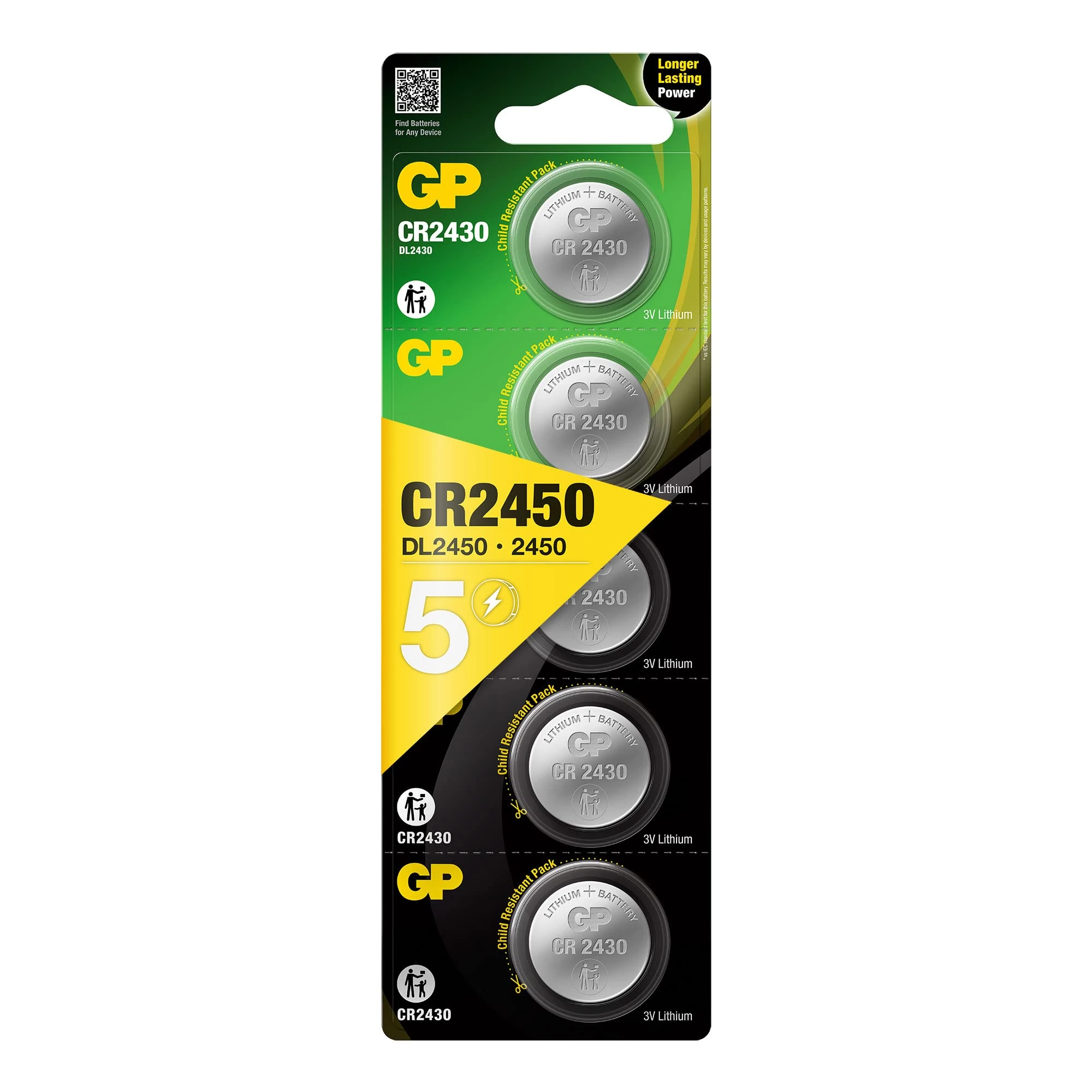 GP Lithium Button CR2450 (DL2450) card of 5