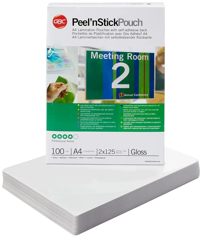 GBC A4 2x125 Micron Peel n' Stick Gloss Laminating Pouches, Pack of 100, 3747243