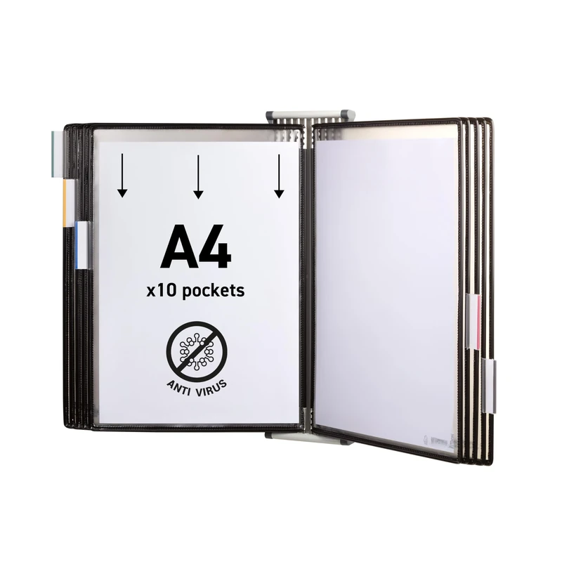 Sterifold Display System Wall-mounted Expandable with 10 Anti-microbial Pivoting Pockets A4 Ref TAA414507