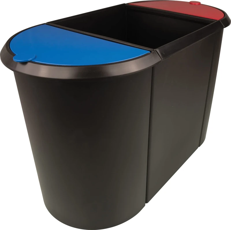 Helit H6103597 Waste Paper Basket Trio System Large Container Black/Blue/Red