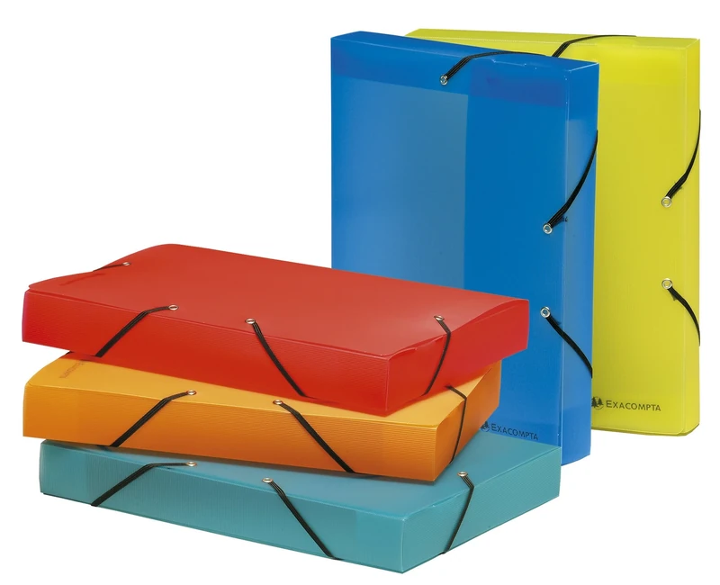Exacompta - Ref 5977E - Linicolor PP Elasticated Filing Box - 250 x 330mm in Size, Suitable for A4 Documents, 40mm Spine - Assorted Colours (Pack of 17)
