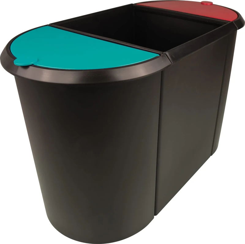 helit H6103596 – Waste Paper Bin "The Triple", Oval, All-Round Handle Edge, Black/red/Green, 3 compartments