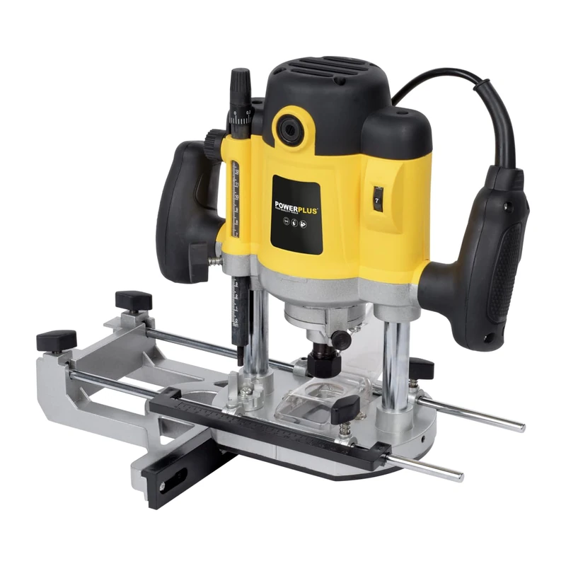 Powerplus POWX093 Router - 1500W - Variable Speed - Includes Storage Case Parallel Guide, Dust Extraction, 12-Piece Milling Set