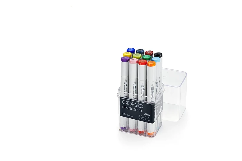 COPIC Sketch Coloured Marker Pen - Set of 12 Basics, for Art & Crafts, Colouring, Graphics, Highlighter, Design, Anime, Professional & Beginners, Art Supplies & Colouring Books