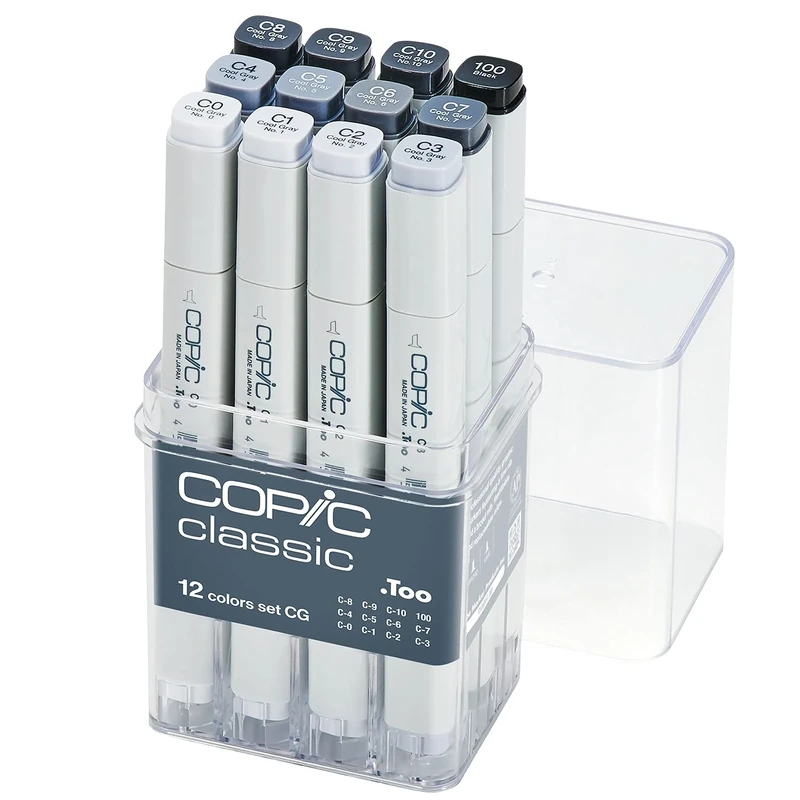 COPIC Classic Coloured Marker Pen - Set of 12 CG (Cool Gray), For Art & Crafts, Colouring, Graphics, Highlighter, Design, Anime, Professional & Beginners, Art Supplies & Colouring Books