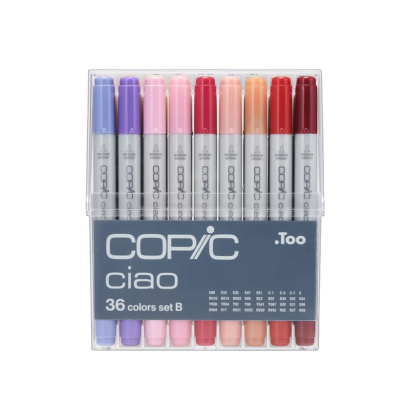 COPIC Ciao Coloured Marker Pen - Set of 36 B, For Art & Crafts, Colouring, Graphics, Highlighter, Design, Anime, Professional & Beginners, Art Supplies & Colouring Books