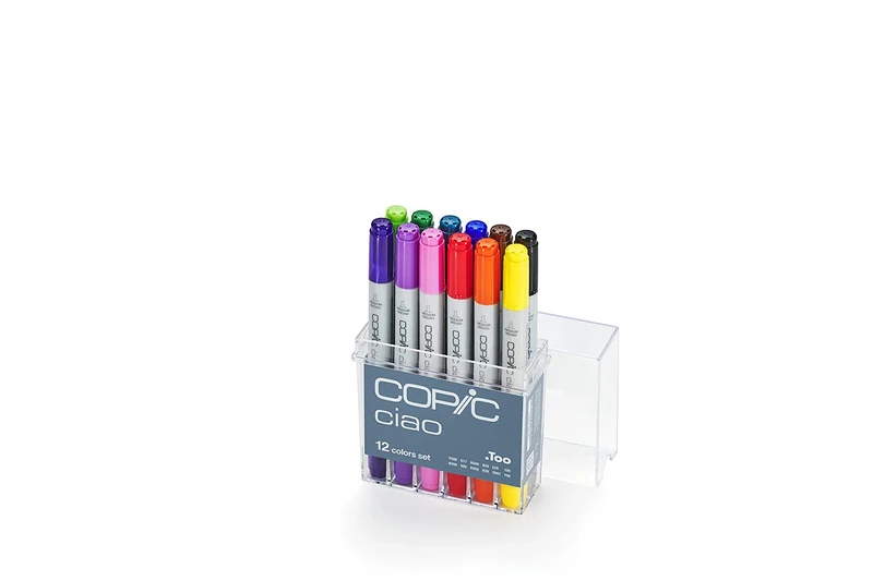 COPIC Ciao Coloured Marker Pen - Set of 12 Basic, For Art & Crafts, Colouring, Graphics, Highlighter, Design, Anime, Professional & Beginners, Art Supplies & Colouring Books