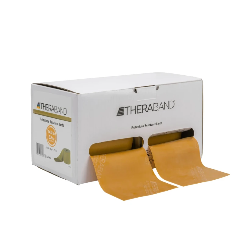 TheraBand Profesional Resistance Band, 45 m, Gold Max Strength Elite Latex Professional Elastic Bands For Upper and Lower Body Exercise, Physical Therapy, Pilates, & Rehab, Dispenser Box, 20180