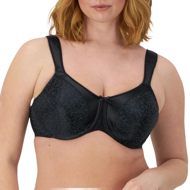Bali Satin Tracings Minimizer Bra, Underwire Bra, Full-Coverage Bra, Maximum Support Minimizer Underwire Bra, Black, 38C