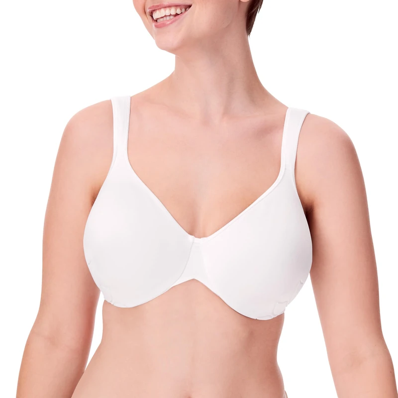 Bali Live It Up Underwire Bra, Seamless Shapewear Bra with Cushioned Straps, Full-Coverage T-Shirt Bra for Everyday Wear, White, 42C