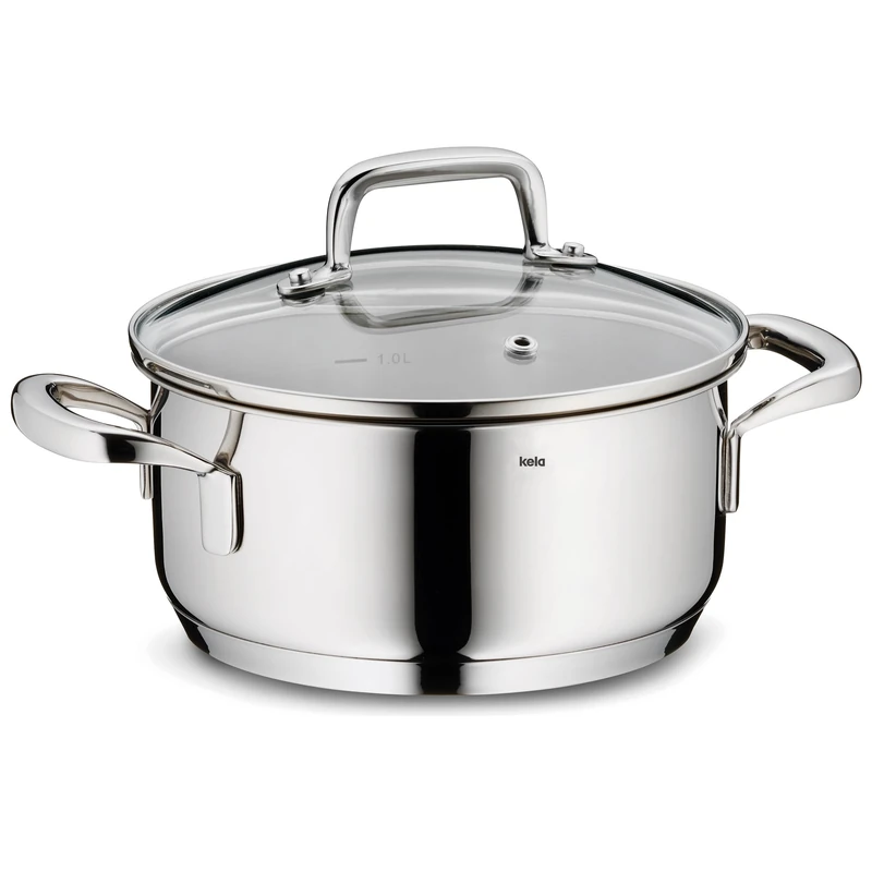 kela frying pot 16 cm FLAVORIA, induction saucepan 1.2 L, glass lid with steam outlet valve, inner scale, small saucepan, uncoated