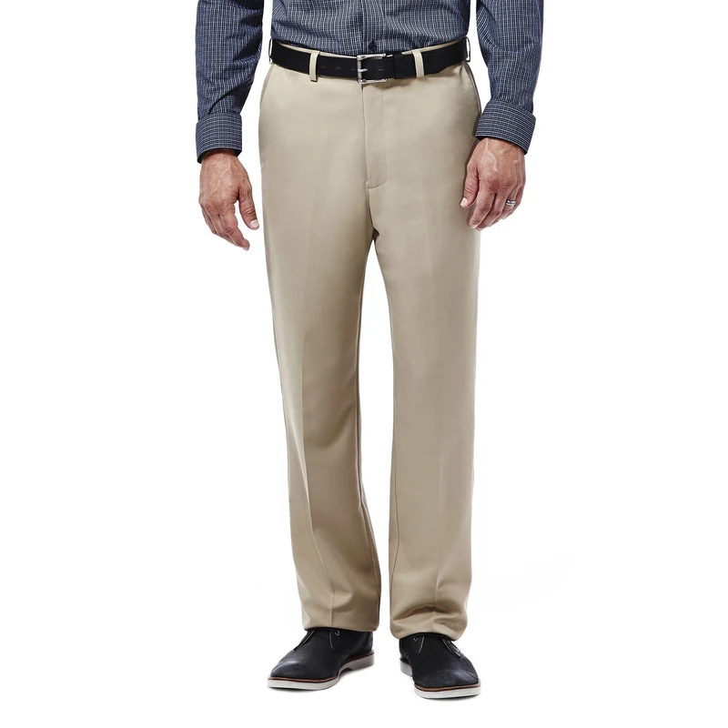 Haggar Men's Cool 18 Hidden Comfort Waist Plain Front Pant,British Khaki,40x30