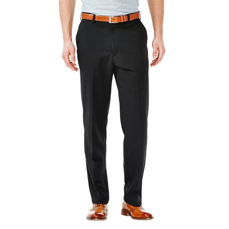 Haggar Men's Cool 18 Hidden Comfort Waist Plain Front Pant,Black,36x30