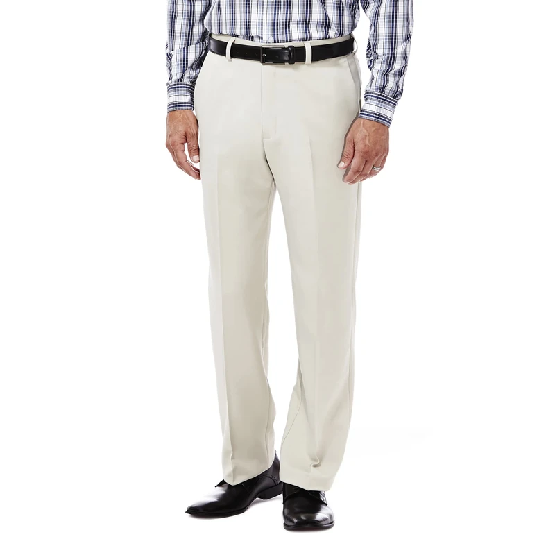 Haggar Men's Cool 18 Hidden Comfort Waist Plain Front Pant,String Beige,32x30 - Image 1