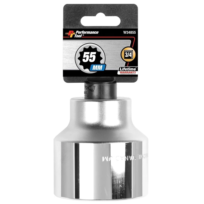 PERFORMANCE TOOL W34855 3/4-Inch Drive 12-Point Standard Socket 55mm